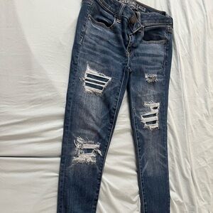 American Eagle Outfitters Dark Blue Distressed Skinny Jeans